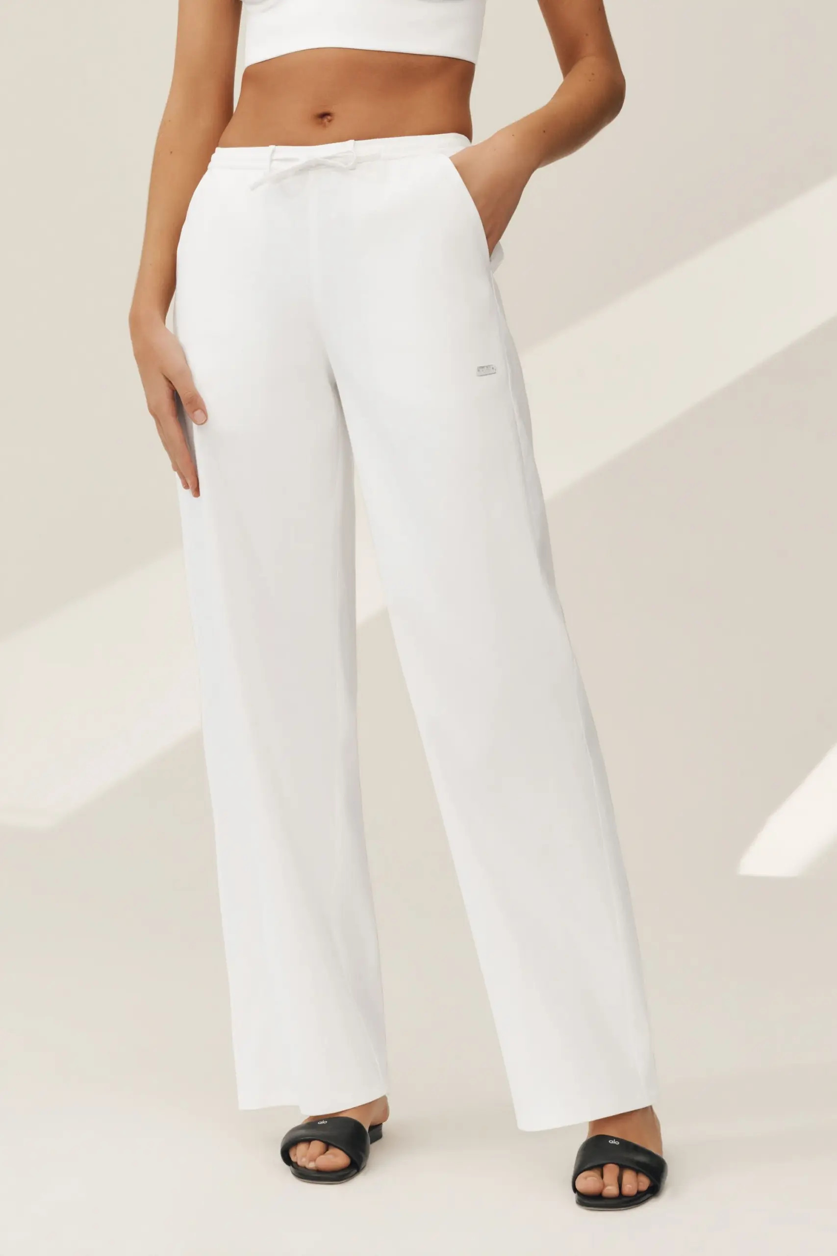 Linen Blend Riviera Wide Leg Pant - White - Image 5