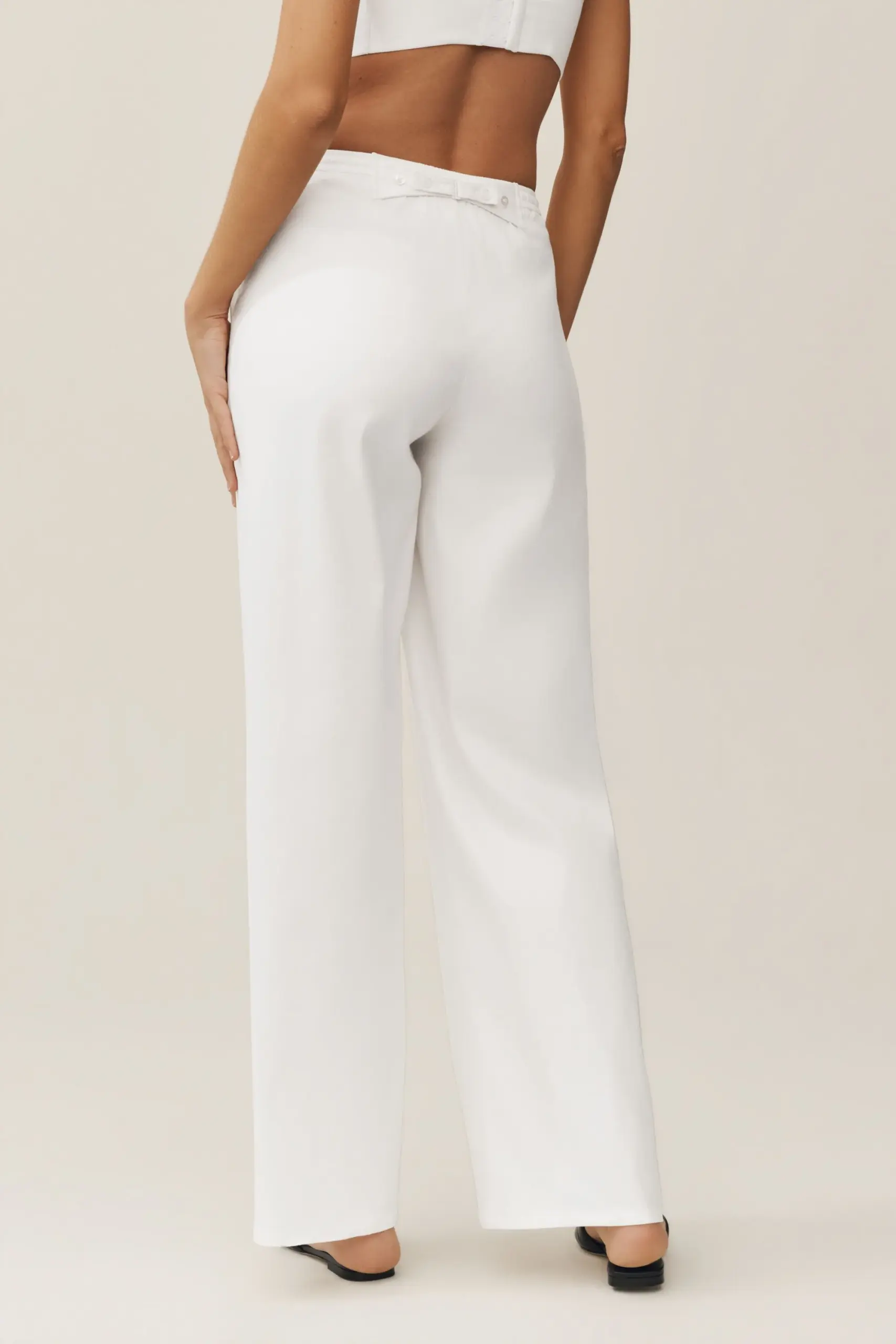 Linen Blend Riviera Wide Leg Pant - White - Image 2