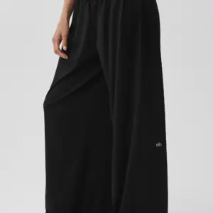 Alosoft Mid-Rise Finesse Wide Leg Sweatpant - Black