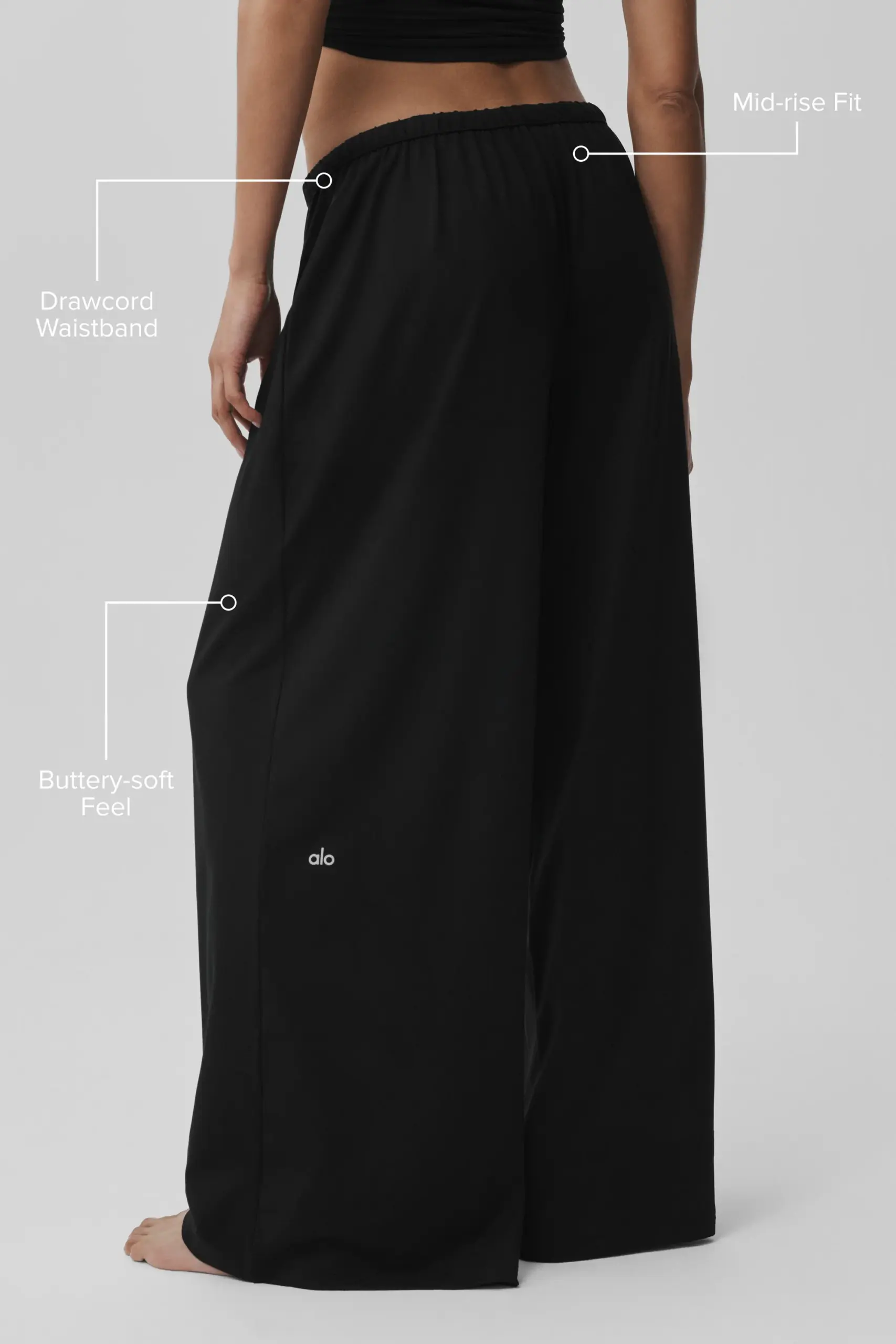 Alosoft Mid-Rise Finesse Wide Leg Sweatpant - Black - Image 2