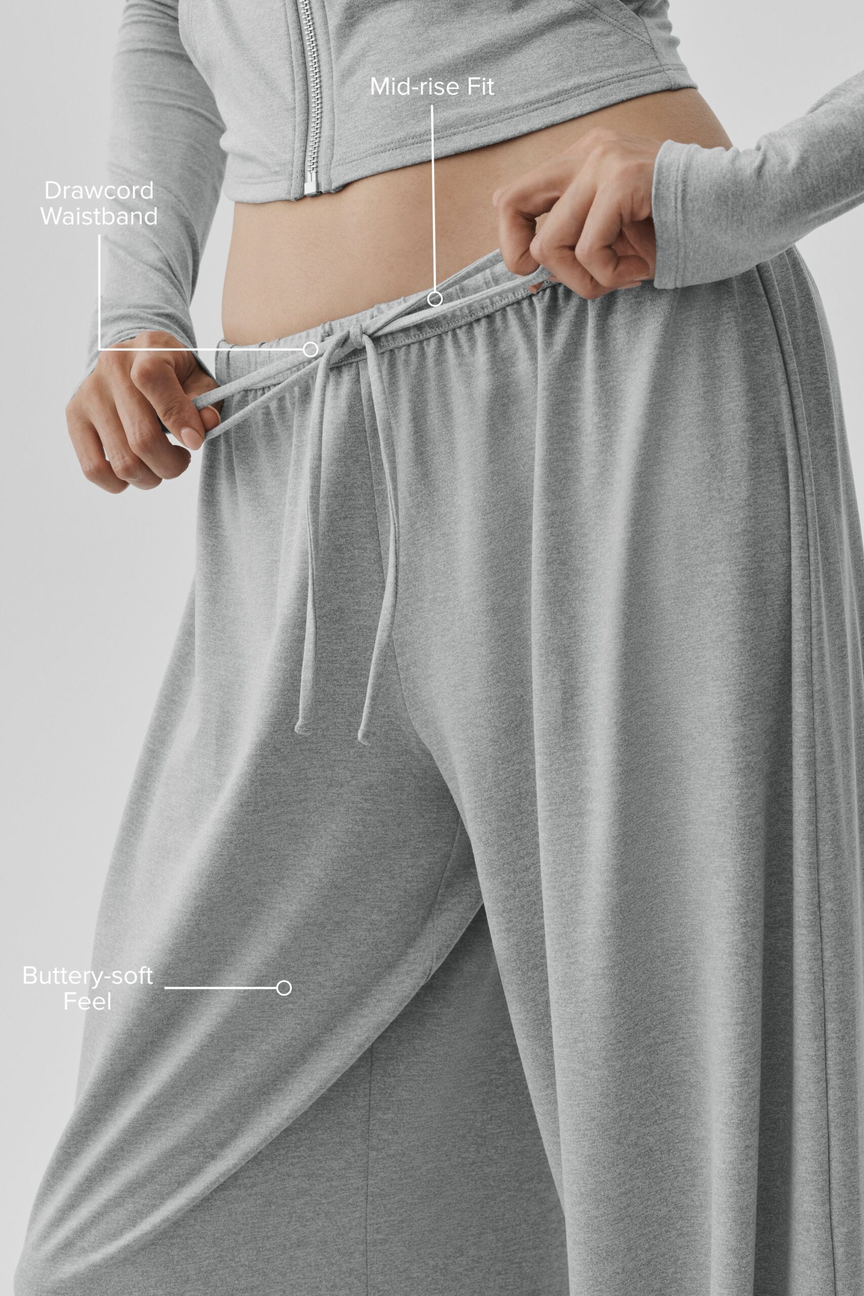 Alosoft Mid-Rise Finesse Wide Leg Sweatpant - Vintage Athletic Heather - Image 2