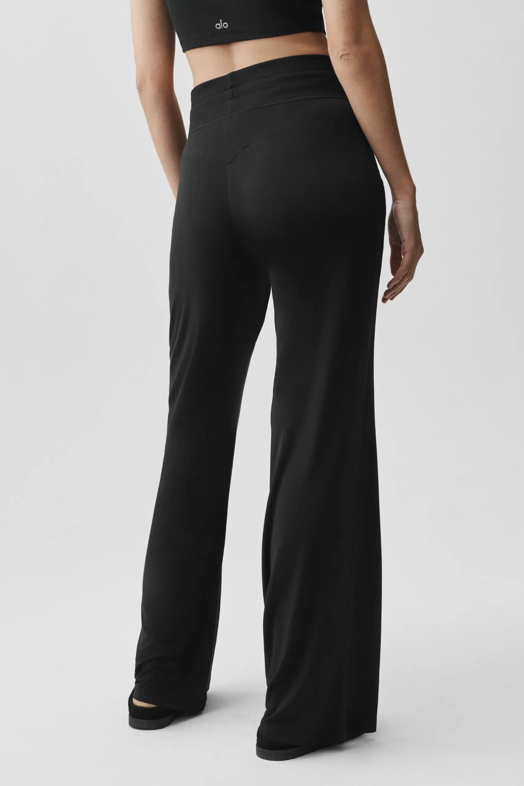 Semi-Sheer Delicate Lounge Flare Pant (Long) - Black - Image 3