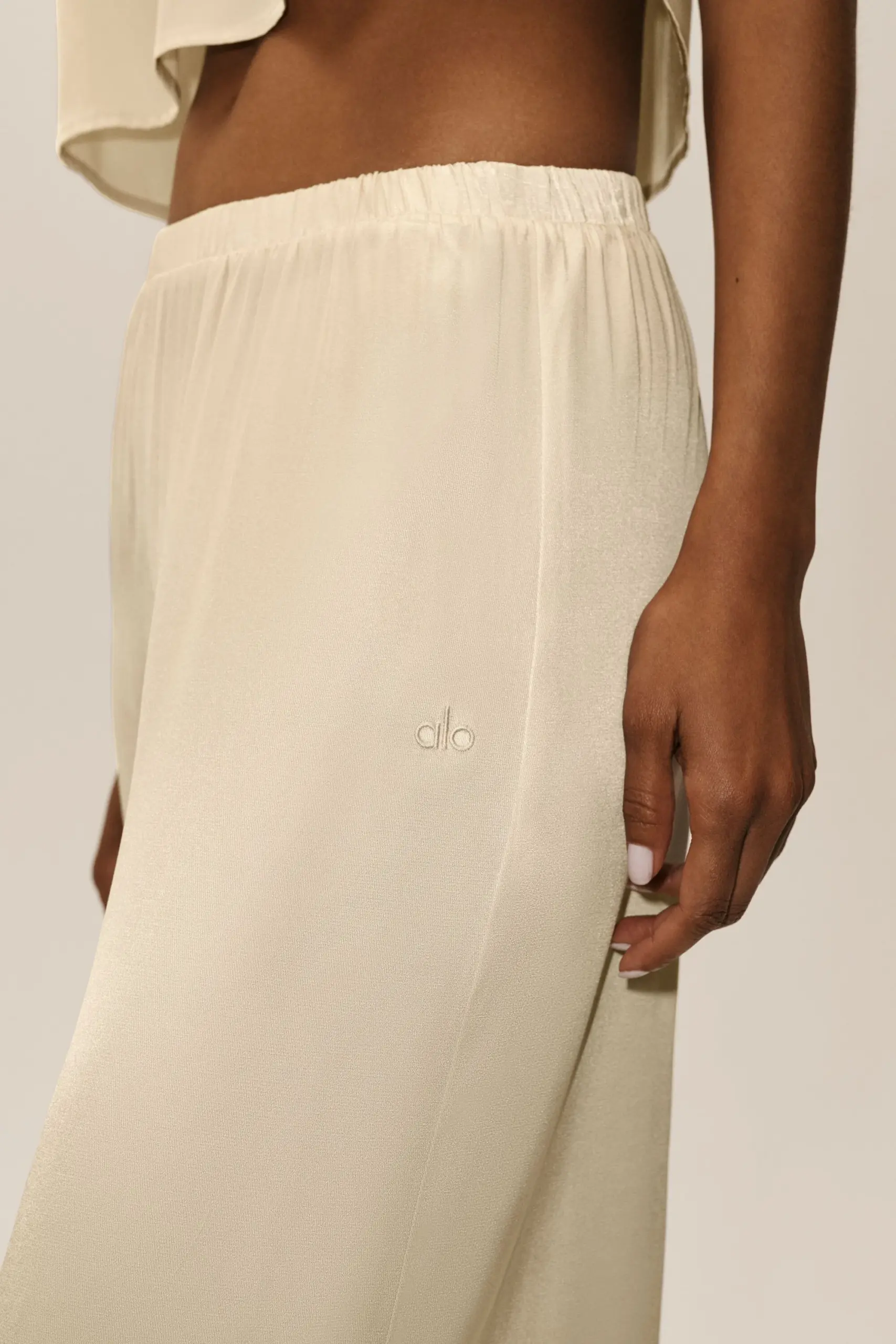 Silk Blend High-Waist Radiance Pant - Sandy Beige - Image 4