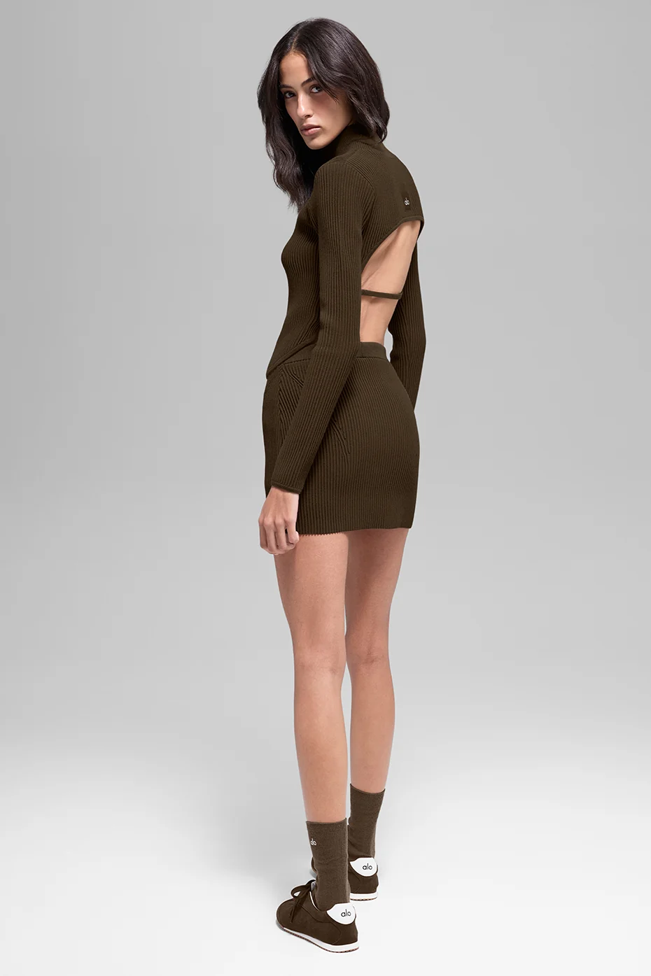 Denim Knit High-Waist Skirt - Espresso/Black - Image 4