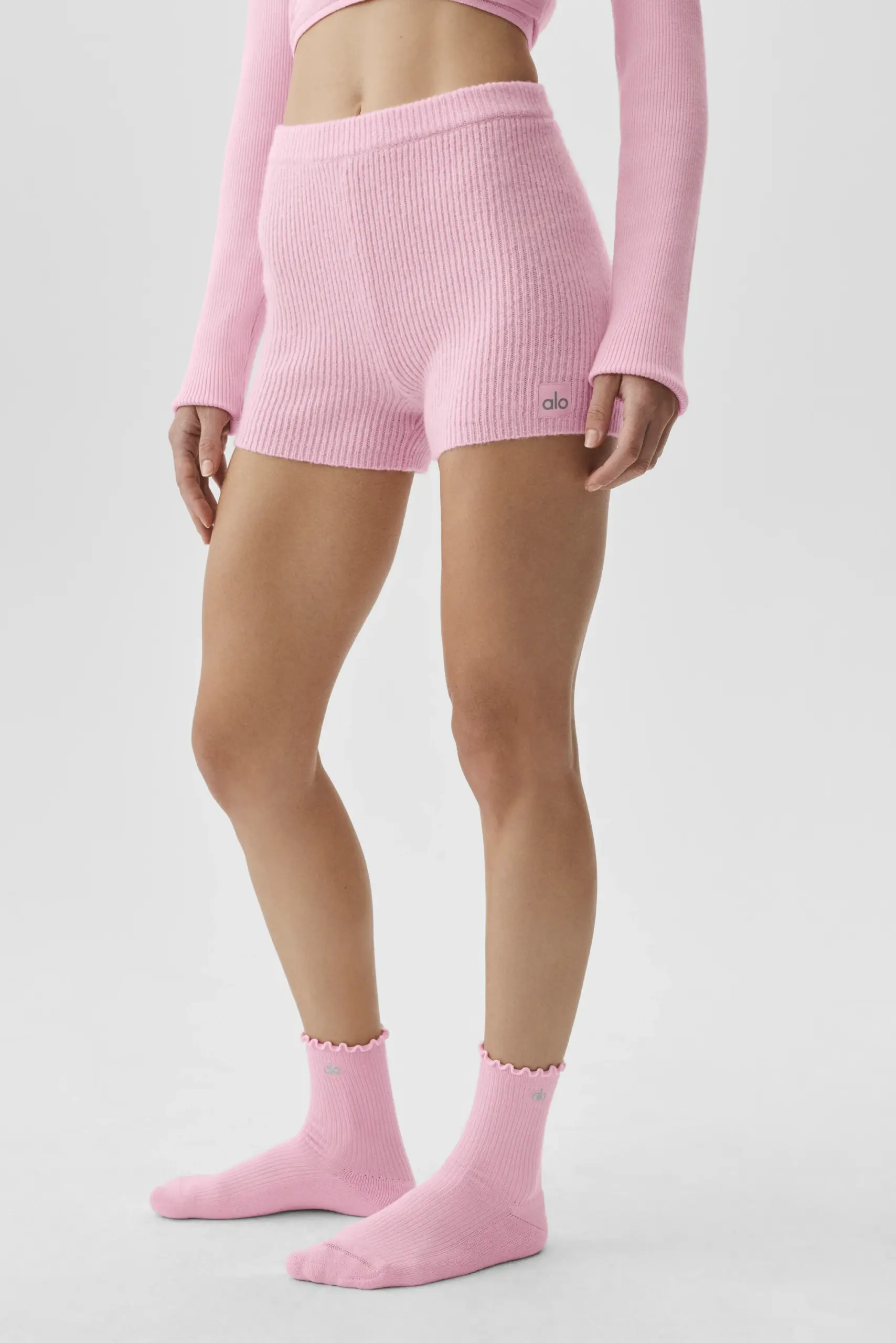 Wool Cashmere Ribbed Noble Short - Pink Marshmallow - Image 2