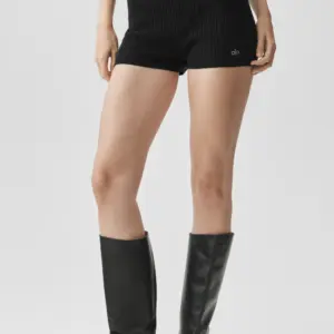 Mini Cable High-Waist Sweater Short - Black