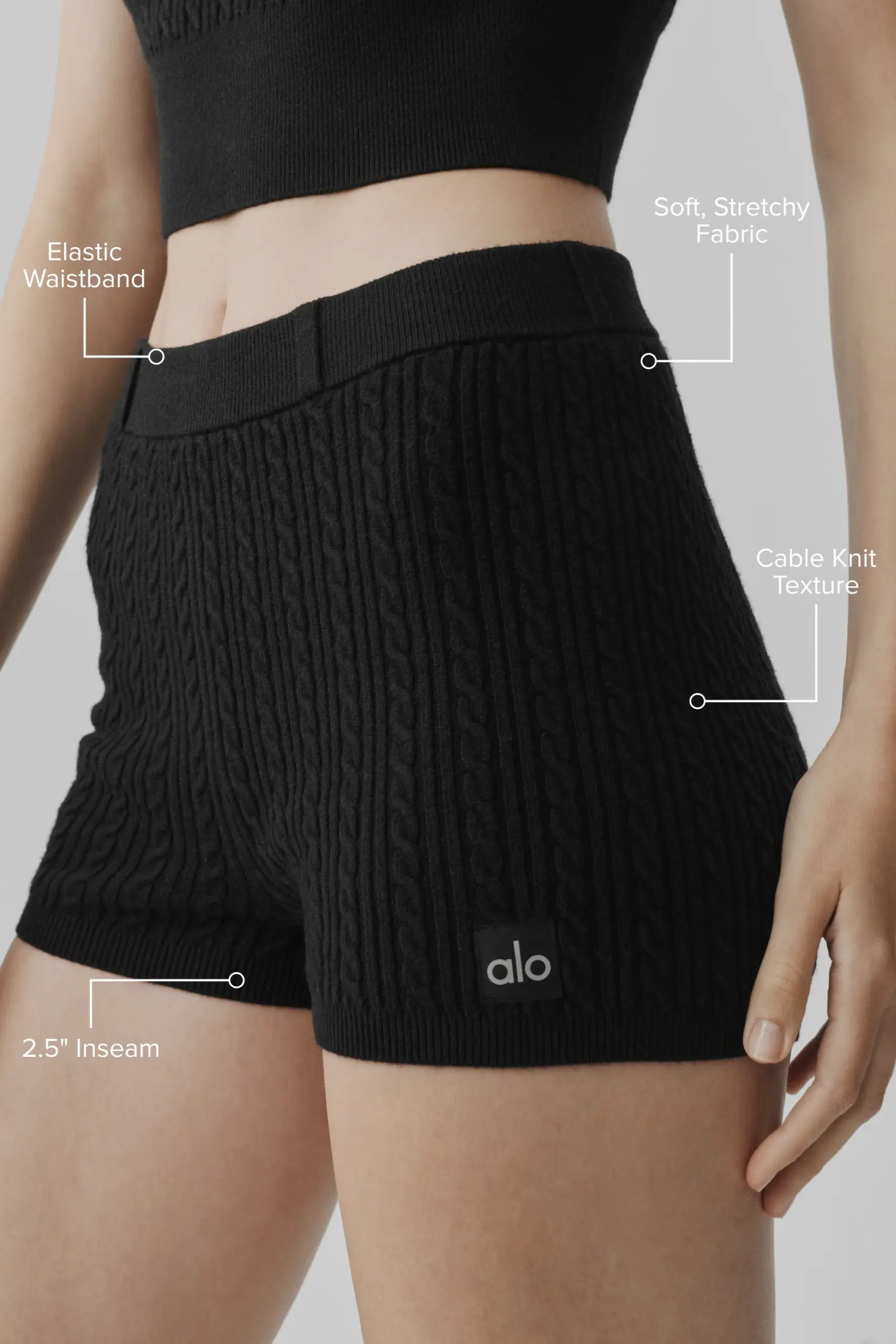 Mini Cable High-Waist Sweater Short - Black - Image 2
