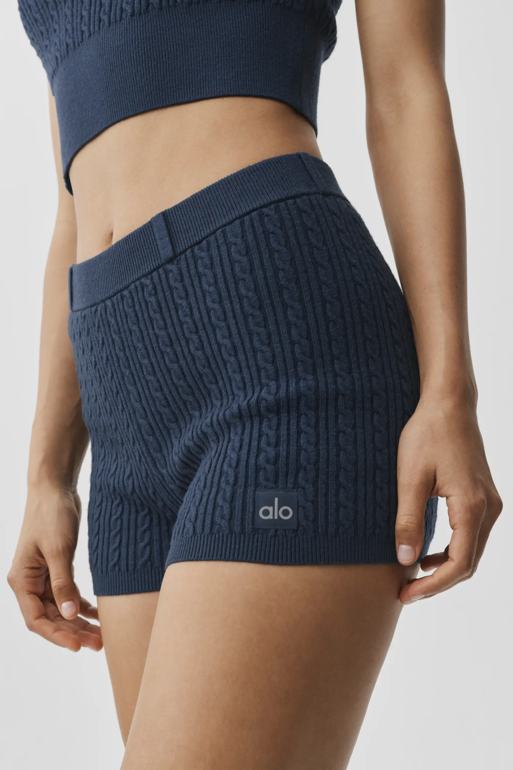 Mini Cable High-Waist Sweater Short - Navy - Image 3