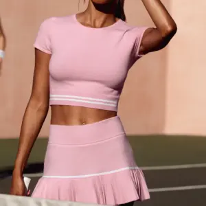 Scholar Knit High-Waist My Serve Tennis Skirt - Pink Marshmallow/White