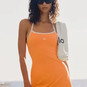 ALO Softsculpt Halter Tennis Dress - Satsuma Breeze/White