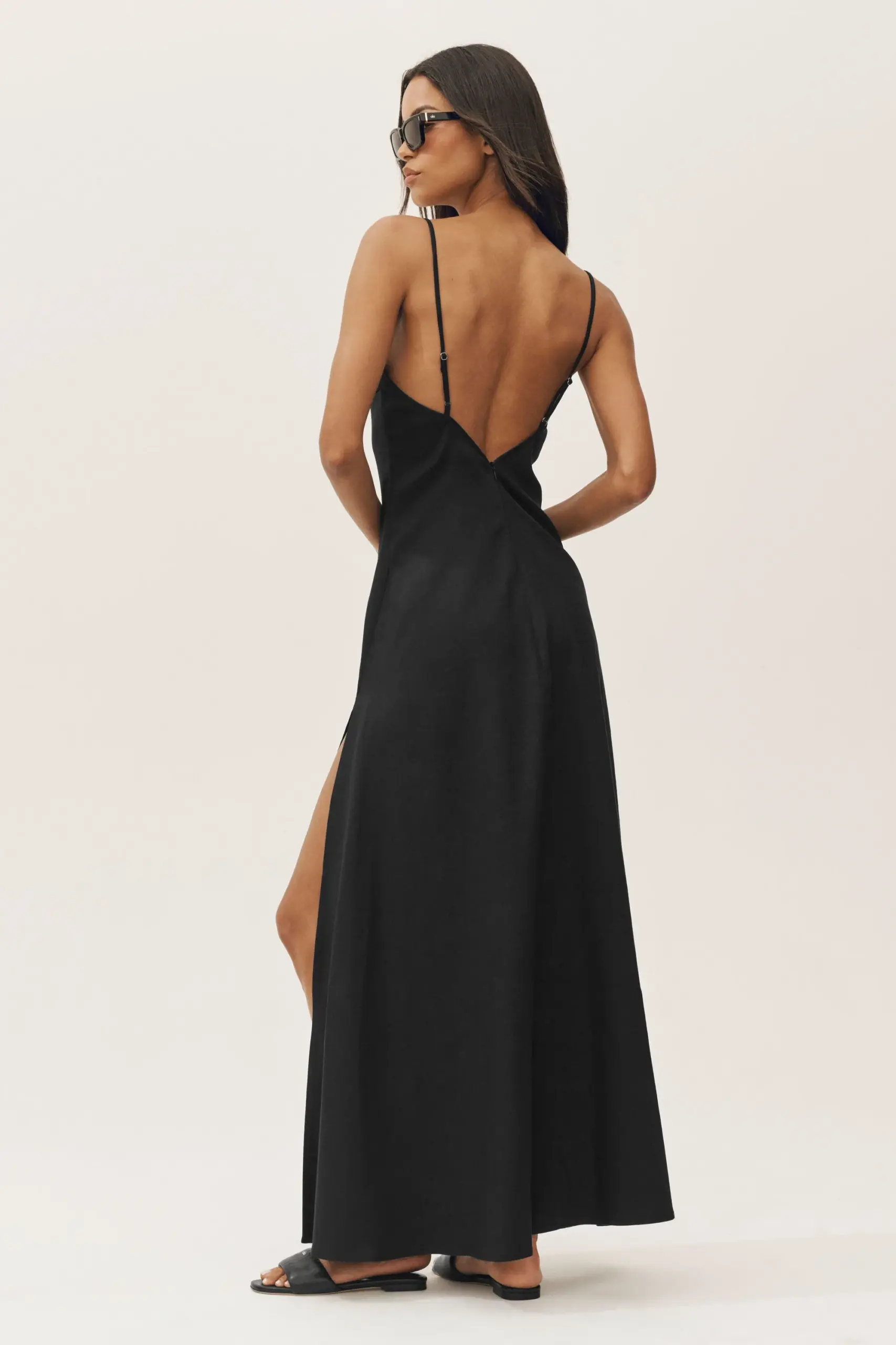 Linen Blend Riviera Maxi Dress - Black - Image 2