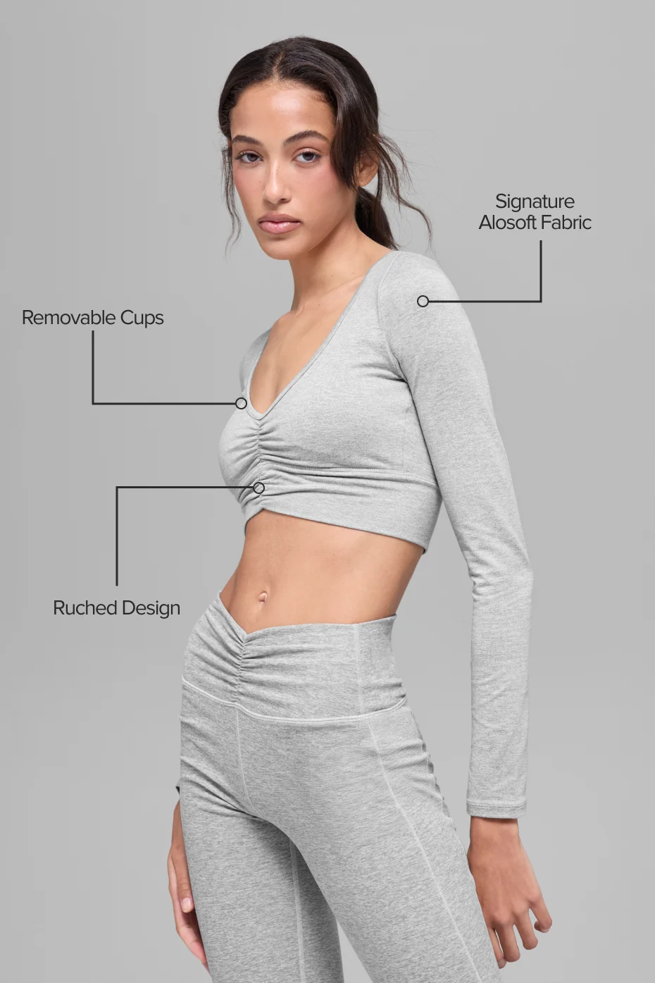 Alosoft Intuition Long Sleeve Bra - Athletic Heather Grey - Image 2