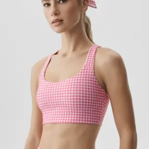 Airlift Gingham Sleek Bra Tank - Paradise Pink Gingham