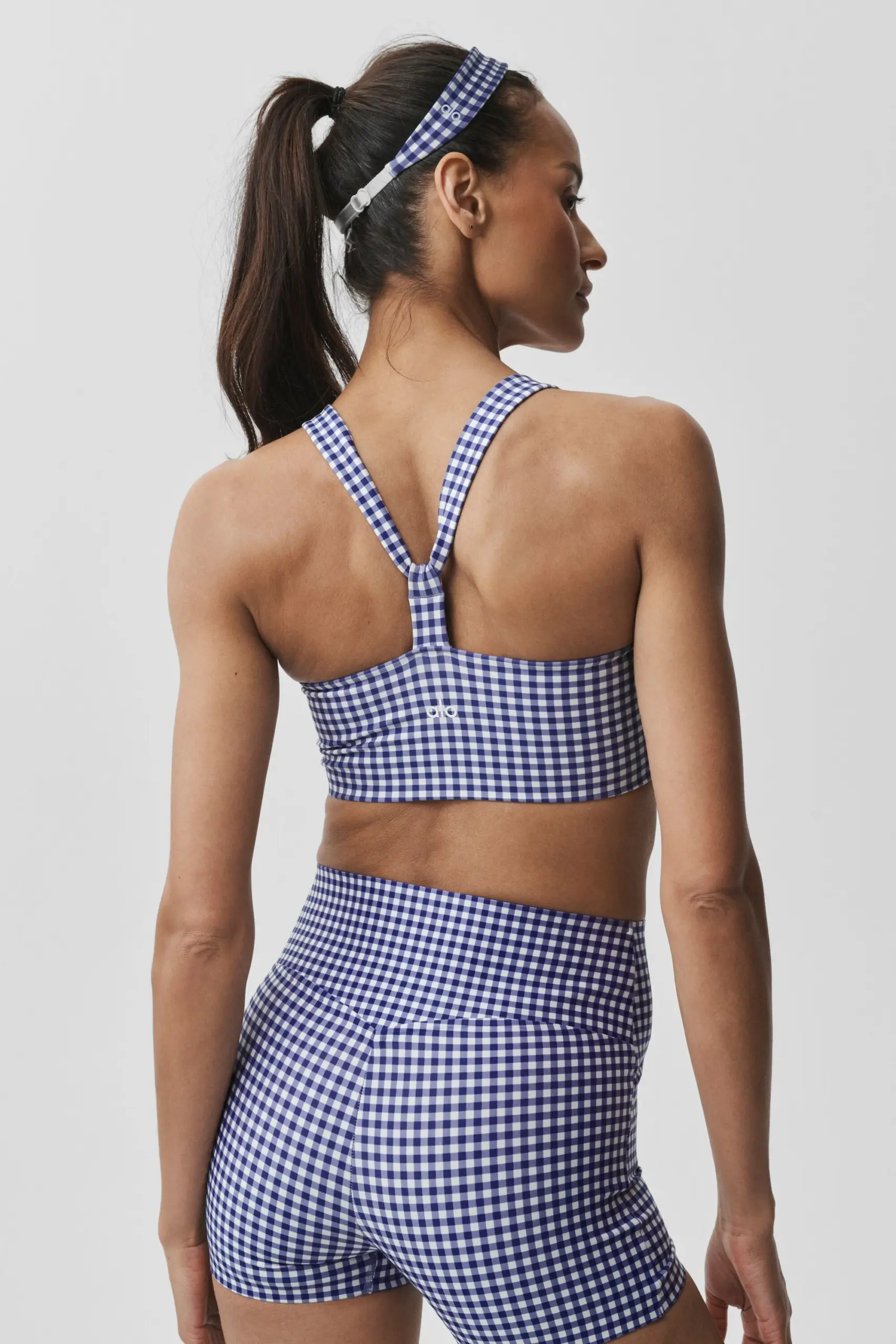 Airlift Gingham Sleek Bra Tank - Navy Gingham - Image 2