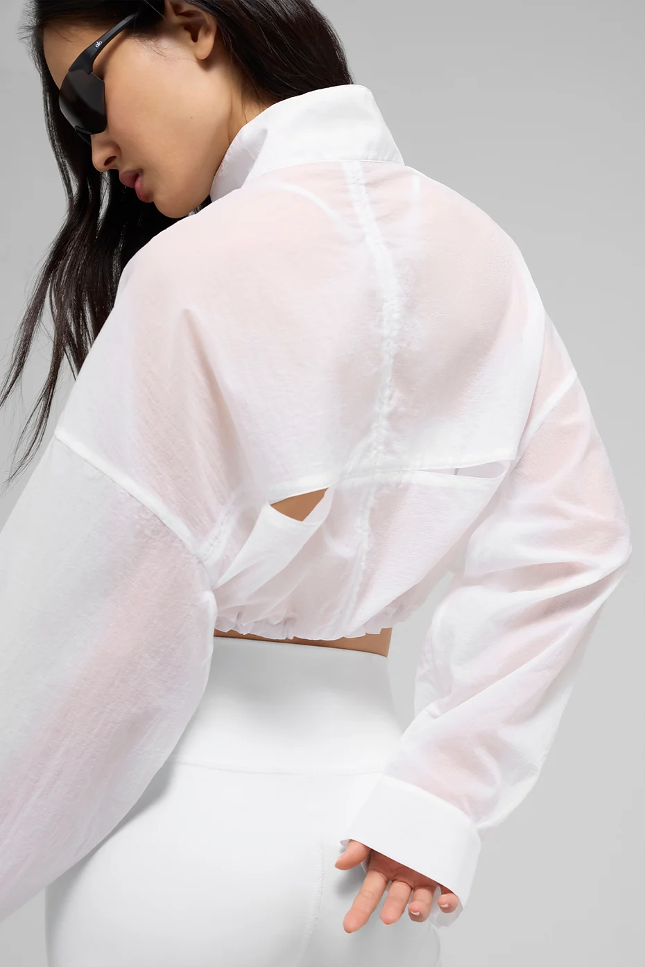 Cropped 1/4 Zip Aerial Pullover - White - Image 2