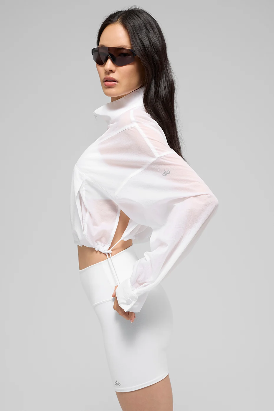 Cropped 1/4 Zip Aerial Pullover - White - Image 4