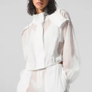 Cropped Game Time Full Zip Jacket - White